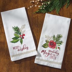 Gold Stitched Holiday Dish Towel
