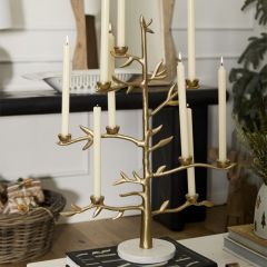 Gold Tree Candelabra with Marble Base