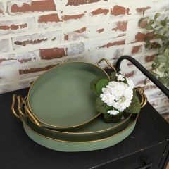 Gold Trim Round Metal Tray Set of 3