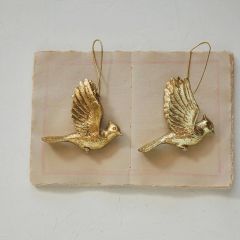 Golden Cardinal In Flight Ornament Set of 2