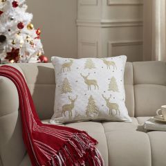 Golden Deer and Pine Beaded Accent Pillow