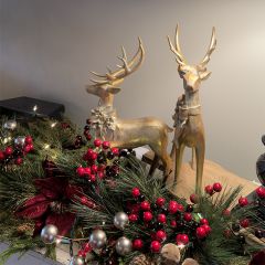 Golden Deer Figurine with Bow Set of 2