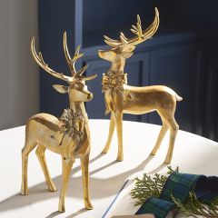Golden Deer Figurine with Bow Set of 2