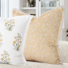 Golden Vintage Floral Fringed Pillow Cover