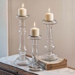 Gorgeous Glass Pillar Candle Holders Set of 3