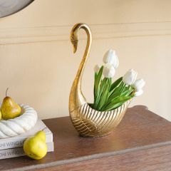 Graceful Gilded Swan Figurine 13 Inch