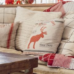 Grain Sack Reindeer Accent Pillow