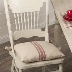 Grain Sack Stripe Chair Pad Red Set of 2