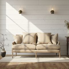 Grain Sack Stripe Farmhouse Cushioned Sofa