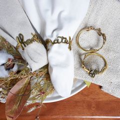 Grateful and Thankful Gold Metal Napkin Rings Set of 4