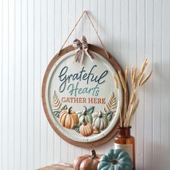 Grateful Hearts Gather Here Hanging Sign