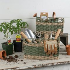 Green and Tan Woven Rattan Nesting Baskets Set of 2