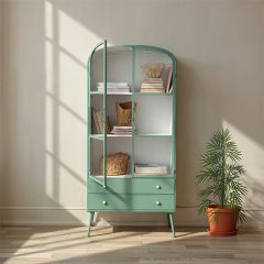 Green and White Glass Door Display Cabinet | SHIPS FREE