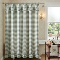 Green Buffalo Check Ruffled Shower Curtain