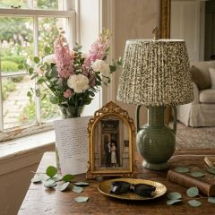 Green Ceramic Jug Lamp with Printed Shade