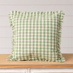 Green Check Ruffled Accent Pillow