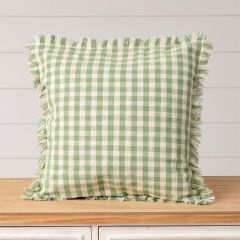 Green Checked Throw Pillow With Fringe