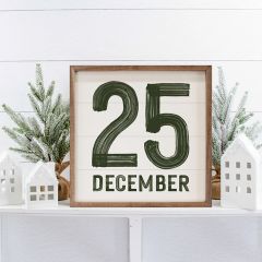 Green December 25th White Framed Wall Decor