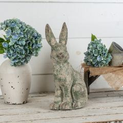 Green Distressed Bunny Garden Statue 17.75 Inch