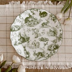 Green Floral Bunny Round Platter