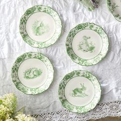 Green Floral Bunny Salad Plate Set of 4