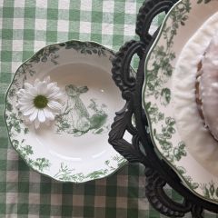Green Floral Bunny Soup Bowl Set of 4