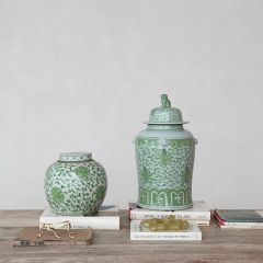 Green Floral Lidded Ginger Jar