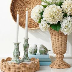 Green Floral Taper Candlestick Set of 2