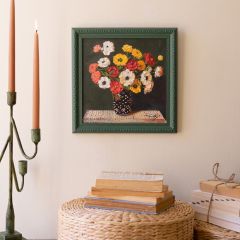 Green Framed Floral Still Life Painting