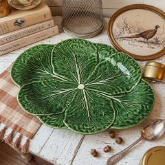 Green Glazed Garden Cabbage Oval Platter