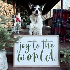 Green Joy To The World White Framed Sign