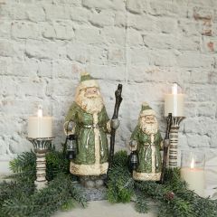 Green Mache Santa With Lantern