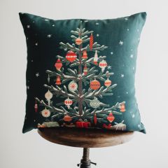 Green Nordic Pine With Ornaments Accent Pillow