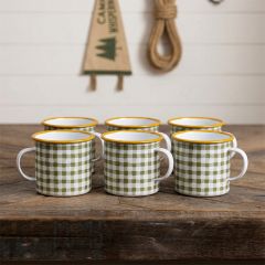 Green Plaid Enamelware Mug
