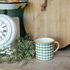 Green Plaid Enamelware Mug Set of 4