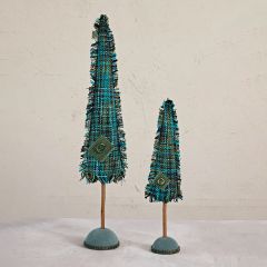 Green Plaid Raw Edge Tweed Tree One of Each