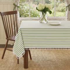 Green Stripe Tasseled Tablecloth