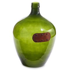 Green Tinted Demijohn Vase With Metal Tag