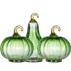 Green Tinted Glass Pumpkin Set of 3