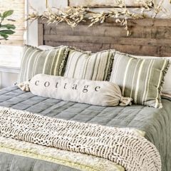 Green Yarn Stitched Stripe Throw Pillow