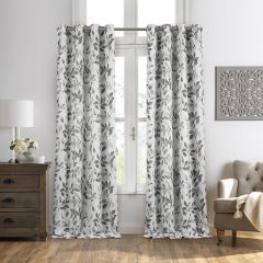 Grey Botanical Leaf Print Room Darkening Curtain Panel