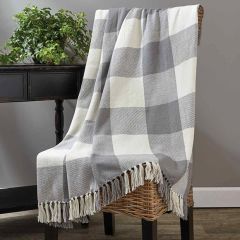 Grey Check Fringed Throw Blanket