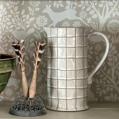 Grid Pattern Stoneware Pitcher With Spout