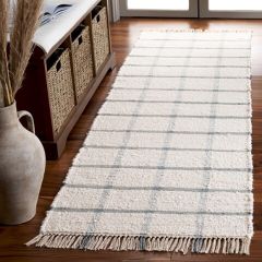 Grid Patterned Ivory/Blue Area Rug