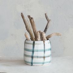 Grid Patterned Stoneware Planter Pot