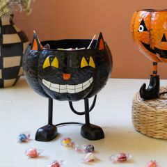 Grinning Black Cat Footed Candy Bowl