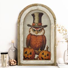 Halloween Owl Framed Linen Fall Wall Art
