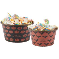 Halloween Patterned Metal Candy Bucket Set of 2