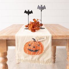 Halloween Pumpkin Fringed Table Runner