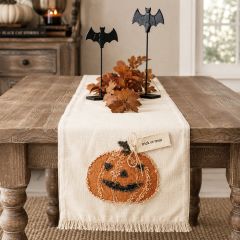 Halloween Pumpkin Fringed Table Runner
